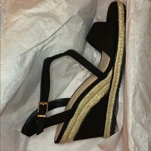 NIB Black micro suede wedge sandals